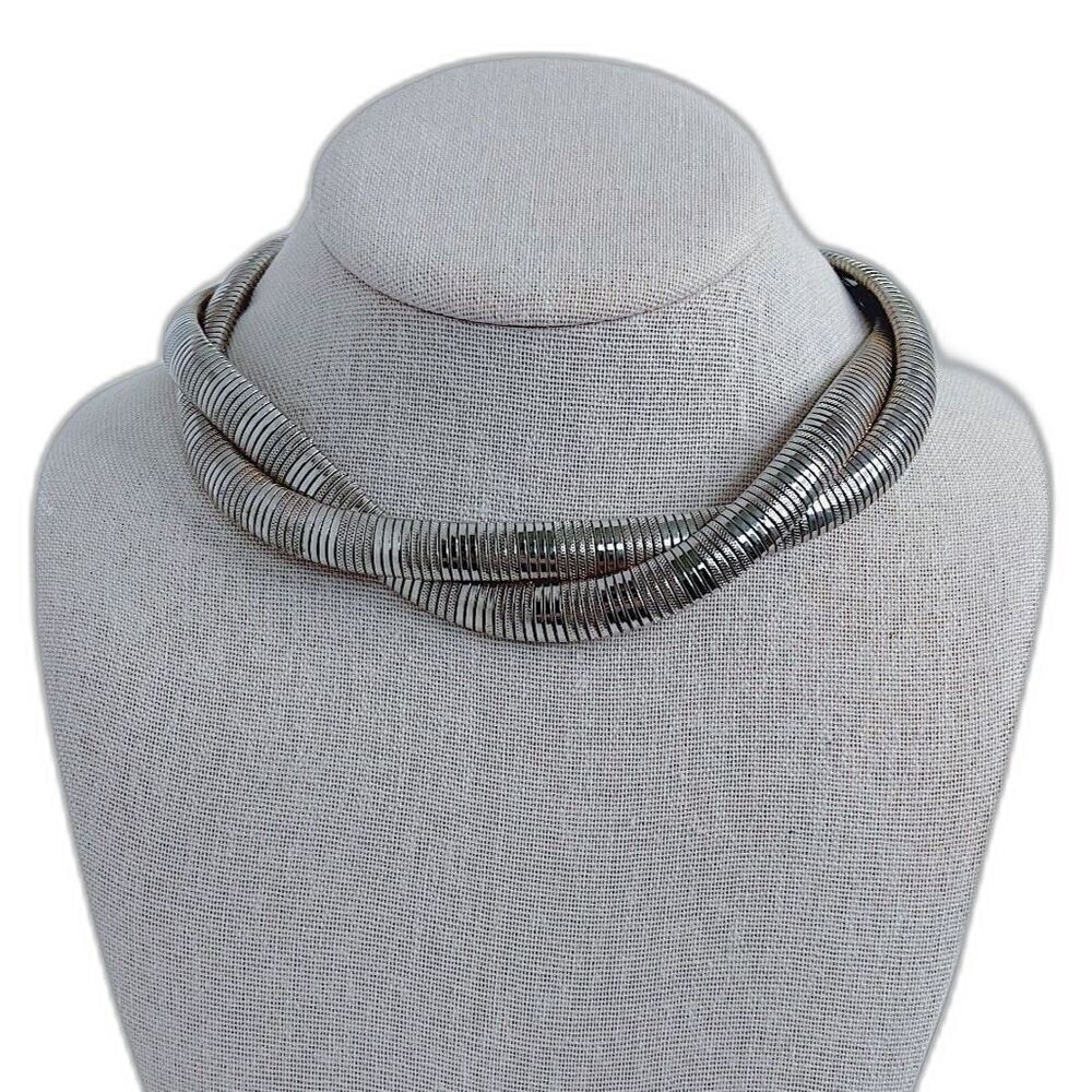 Vintage Silver Braided Flat Snake Chain Necklace Statement Quiet Luxury Classy